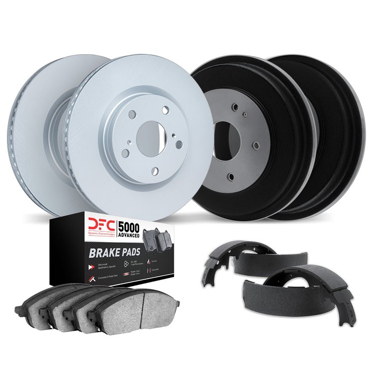 4504-40046 Geospec Brake Rotors w/5000 Advanced Brake Pads/Drums & Shoes Kit, 1997-2000 Mopar, Position: Front and Rear