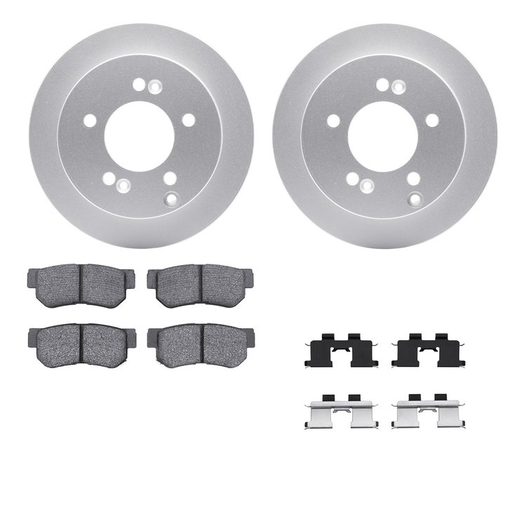 4512-03100 Geospec Brake Rotors w/5000 Advanced Brake Pads Kit & Hardware, 2001-2010 Kia/Hyundai/Genesis, Position: Rear
