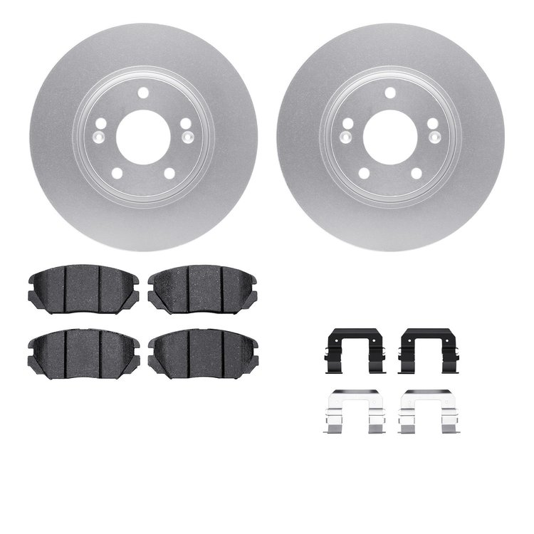 4512-03114 Geospec Brake Rotors w/5000 Advanced Brake Pads Kit & Hardware, 2005-2010 Kia/Hyundai/Genesis, Position: Front