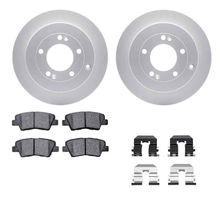 4512-03130 Geospec Brake Rotors w/5000 Advanced Brake Pads Kit & Hardware, 2007-2009 Kia/Hyundai/Genesis, Position: Rear