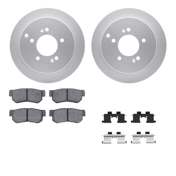 4512-03165 Geospec Brake Rotors w/5000 Advanced Brake Pads Kit & Hardware, 2001-2010 Kia/Hyundai/Genesis, Position: Rear