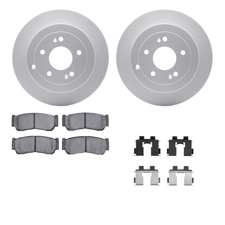 4512-03169 Geospec Brake Rotors w/5000 Advanced Brake Pads Kit & Hardware, 2007-2009 Kia/Hyundai/Genesis, Position: Rear