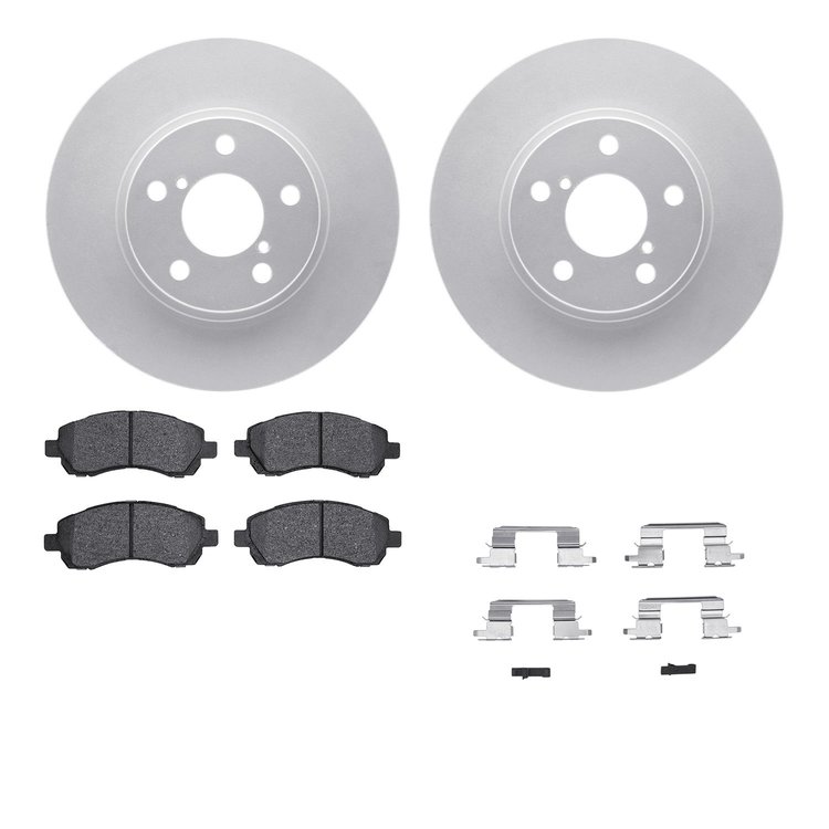 4512-13043 Geospec Brake Rotors w/5000 Advanced Brake Pads Kit & Hardware, 1997-2001 Subaru, Position: Front
