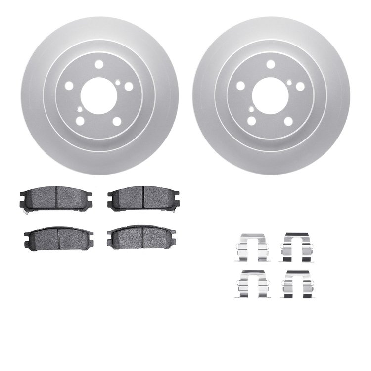4512-13044 Geospec Brake Rotors w/5000 Advanced Brake Pads Kit & Hardware, 1990-1999 Subaru, Position: Rear