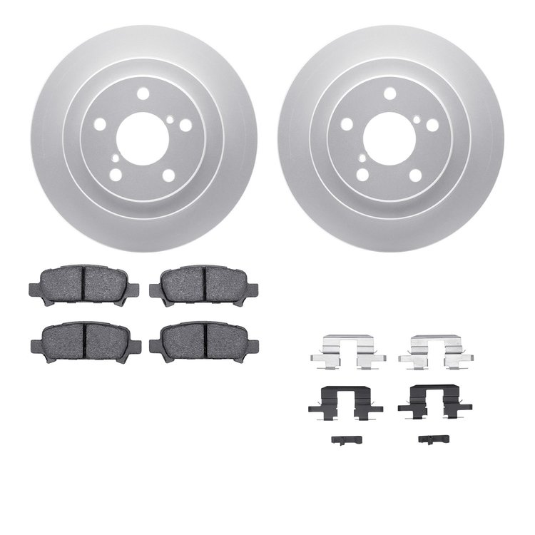 4512-13045 Geospec Brake Rotors w/5000 Advanced Brake Pads Kit & Hardware, 1998-2003 Subaru, Position: Rear