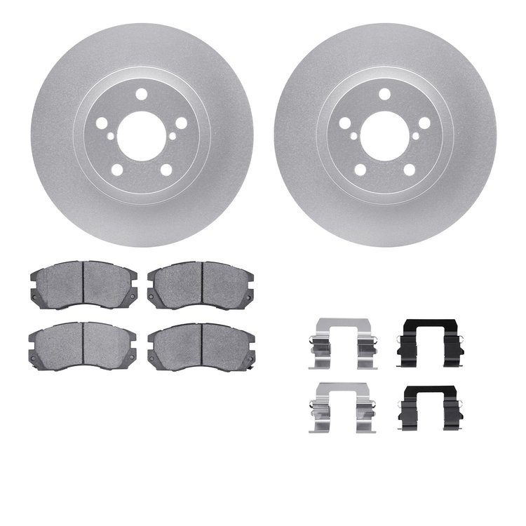 4512-13047 Geospec Brake Rotors w/5000 Advanced Brake Pads Kit & Hardware, 1990-1996 Subaru, Position: Front