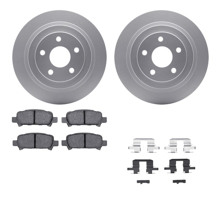 4512-13074 Geospec Brake Rotors w/5000 Advanced Brake Pads Kit & Hardware, 2000-2006 Subaru, Position: Rear