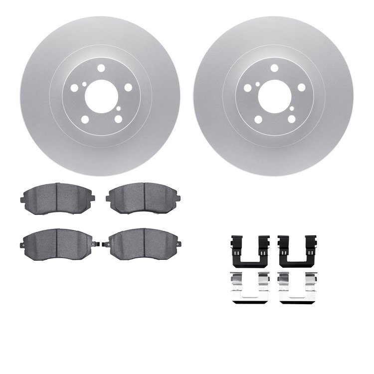 4512-13078 Geospec Brake Rotors w/5000 Advanced Brake Pads Kit & Hardware, 2004-2012 Subaru, Position: Front