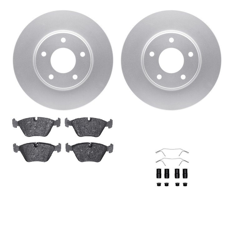 4512-20034 Geospec Brake Rotors w/5000 Advanced Brake Pads Kit & Hardware, 1997-2001 Jaguar, Position: Front