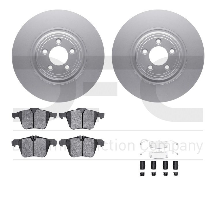 4512-20045 Geospec Brake Rotors w/5000 Advanced Brake Pads Kit & Hardware, 2010-2019 Jaguar, Position: Front