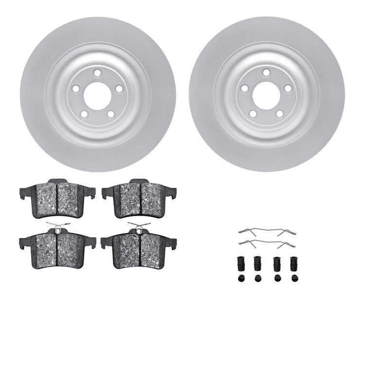 4512-20054 Geospec Brake Rotors w/5000 Advanced Brake Pads Kit & Hardware, 2010-2017 Jaguar, Position: Rear