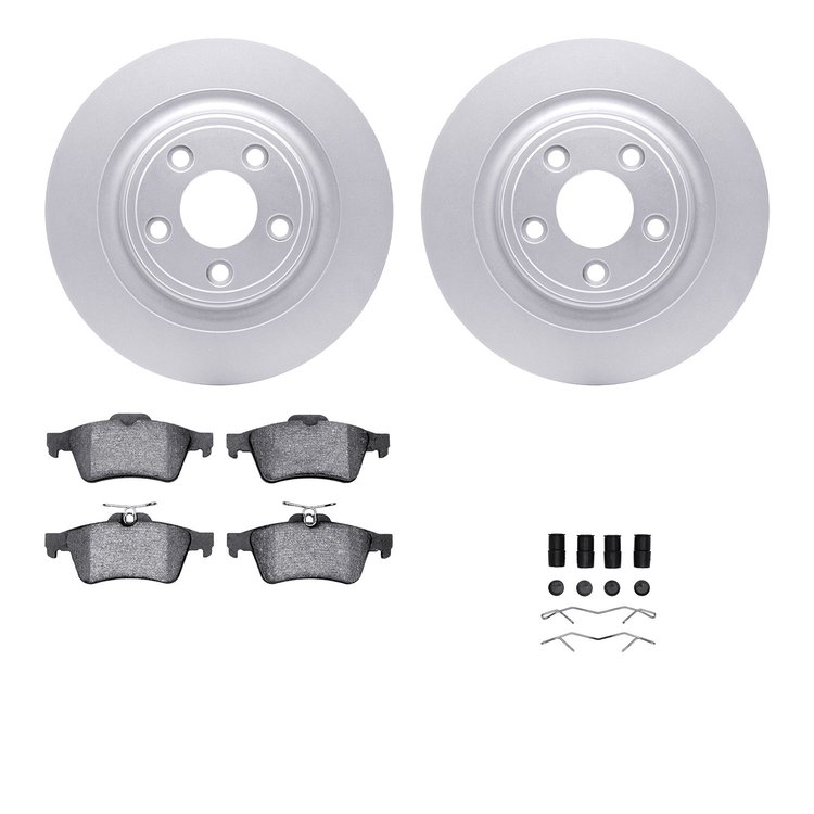 4512-20057 Geospec Brake Rotors w/5000 Advanced Brake Pads Kit & Hardware, 2006-2008 Jaguar, Position: Rear