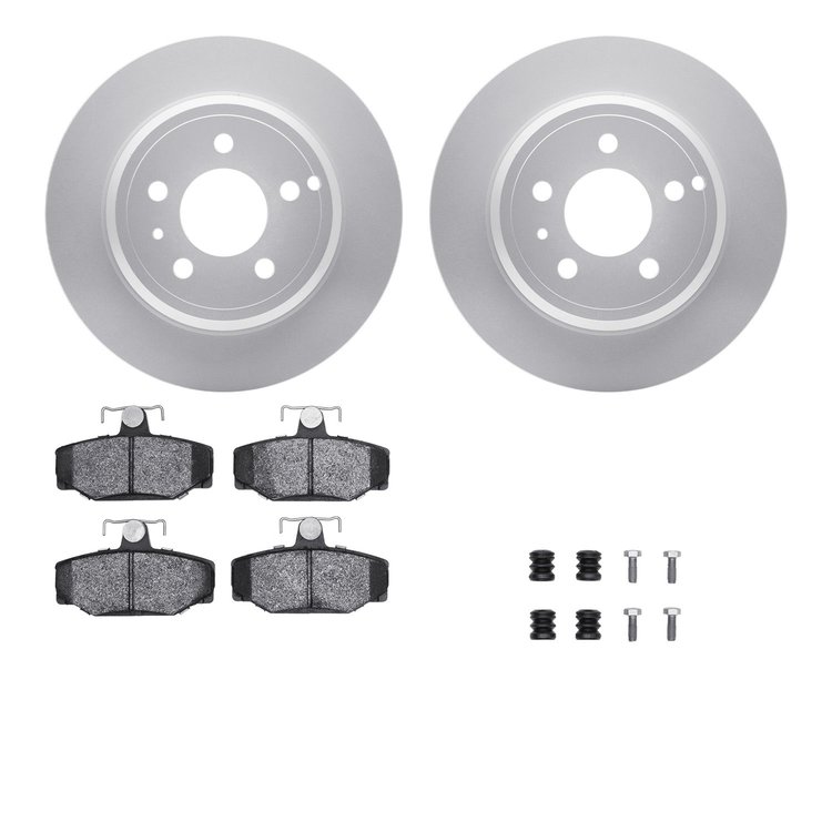 4512-27068 Geospec Brake Rotors w/5000 Advanced Brake Pads Kit & Hardware, 1996-1997 Volvo, Position: Rear