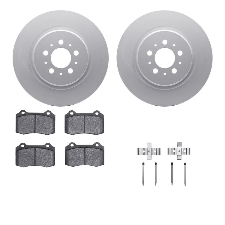 4512-27077 Geospec Brake Rotors w/5000 Advanced Brake Pads Kit & Hardware, 2004-2007 Volvo, Position: Rear