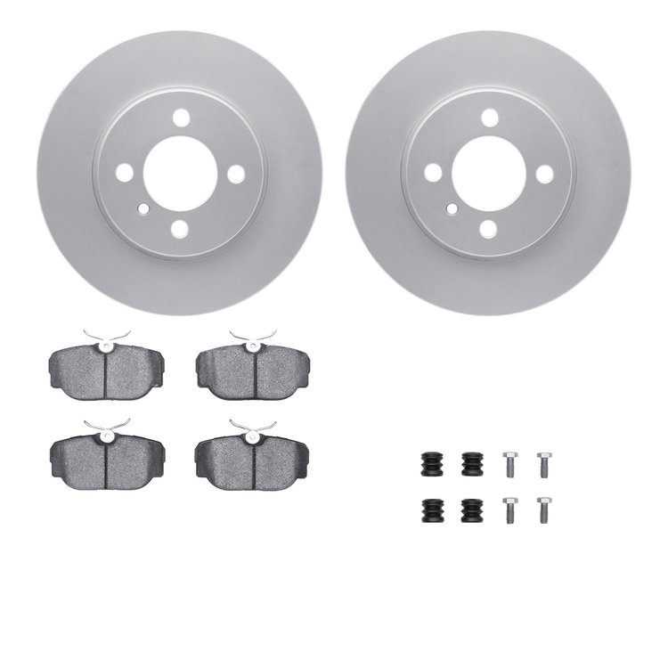 4512-31143 Geospec Brake Rotors w/5000 Advanced Brake Pads Kit & Hardware, 1984-1991 BMW, Position: Front