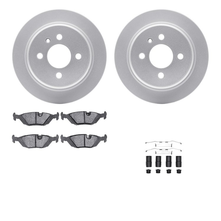 4512-31145 Geospec Brake Rotors w/5000 Advanced Brake Pads Kit & Hardware, 1984-1991 BMW, Position: Rear