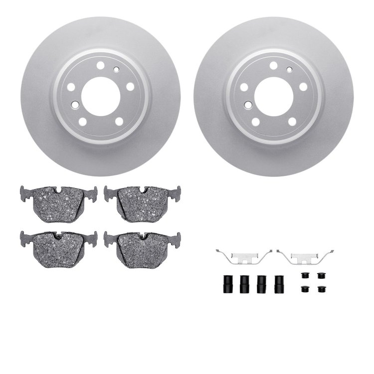 4512-31156 Geospec Brake Rotors w/5000 Advanced Brake Pads Kit & Hardware, 1991-2001 BMW, Position: Rear