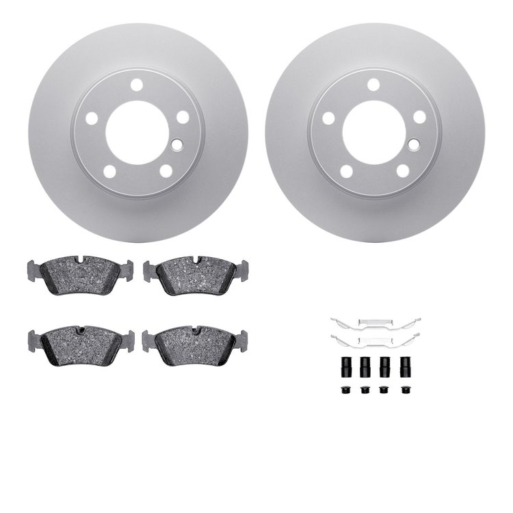 4512-31158 Geospec Brake Rotors w/5000 Advanced Brake Pads Kit & Hardware, 1995-1998 BMW, Position: Front
