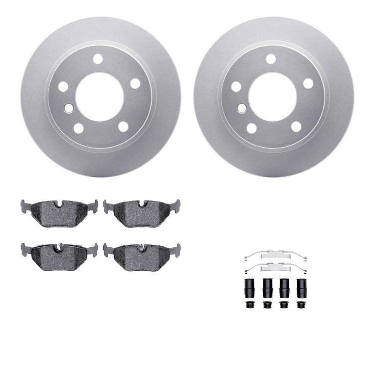 4512-31160 Geospec Brake Rotors w/5000 Advanced Brake Pads Kit & Hardware, 1995-1999 BMW, Position: Rear