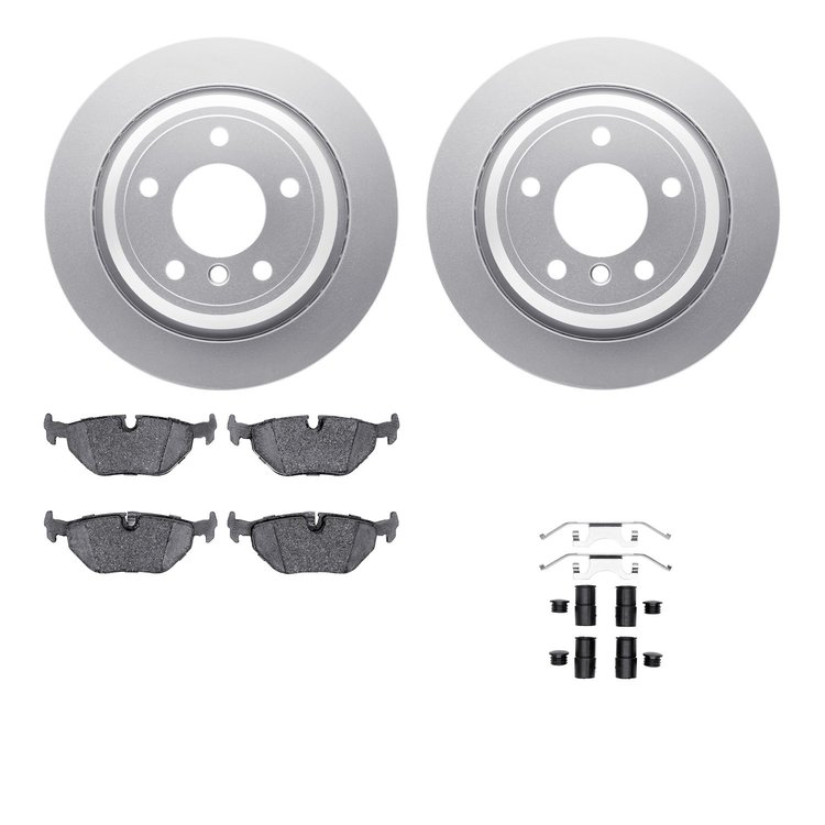 4512-31166 Geospec Brake Rotors w/5000 Advanced Brake Pads Kit & Hardware, 1996-2003 BMW, Position: Rear