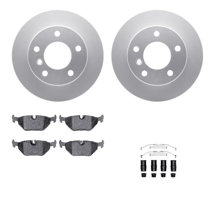 4512-31168 Geospec Brake Rotors w/5000 Advanced Brake Pads Kit & Hardware, 1998-2002 BMW, Position: Rear