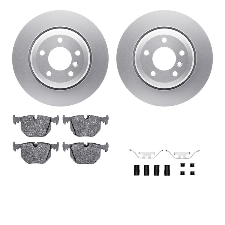 4512-31182 Geospec Brake Rotors w/5000 Advanced Brake Pads Kit & Hardware, 2001-2006 BMW, Position: Rear