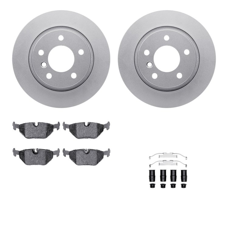 4512-31189 Geospec Brake Rotors w/5000 Advanced Brake Pads Kit & Hardware, 2003-2008 BMW, Position: Rear