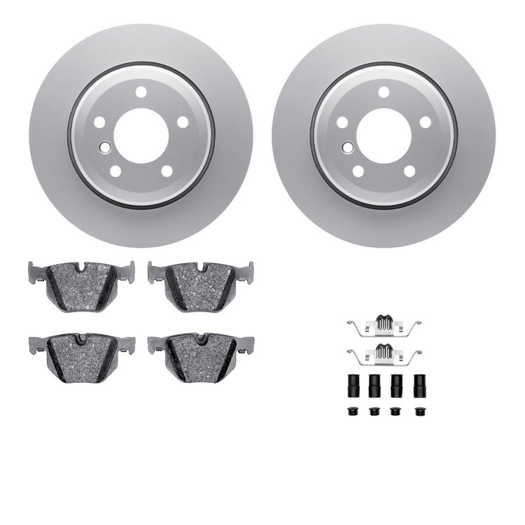 4512-31197 Geospec Brake Rotors w/5000 Advanced Brake Pads Kit & Hardware, 2004-2010 BMW, Position: Rear