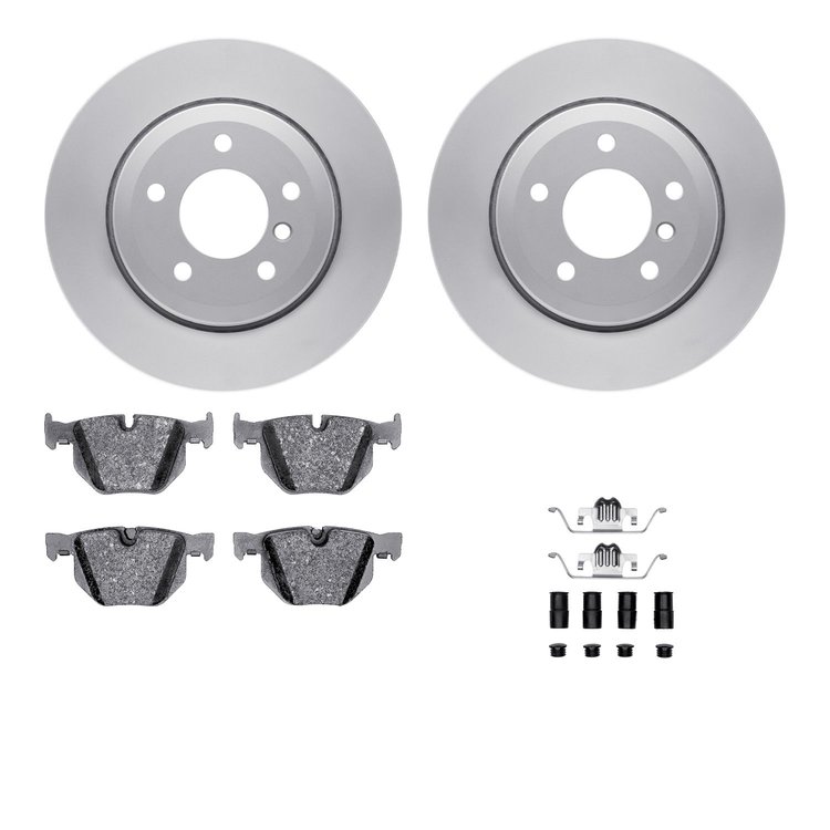 4512-31206 Geospec Brake Rotors w/5000 Advanced Brake Pads Kit & Hardware, 2006-2010 BMW, Position: Rear