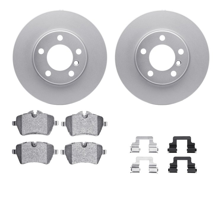4512-32038 Geospec Brake Rotors w/5000 Advanced Brake Pads Kit & Hardware, 2011-2012 Mini, Position: Front