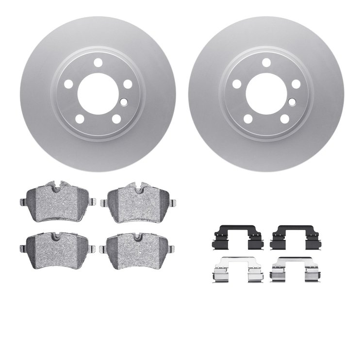 4512-32041 Geospec Brake Rotors w/5000 Advanced Brake Pads Kit & Hardware, 2011-2016 Mini, Position: Front