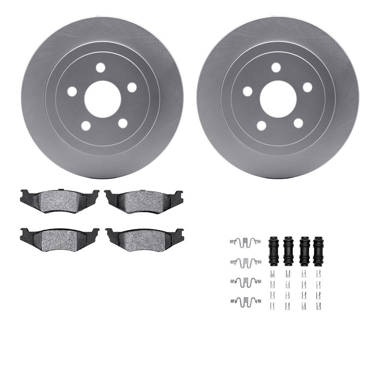 4512-39036 Geospec Brake Rotors w/5000 Advanced Brake Pads Kit & Hardware, 1995-2007 Mopar, Position: Rear