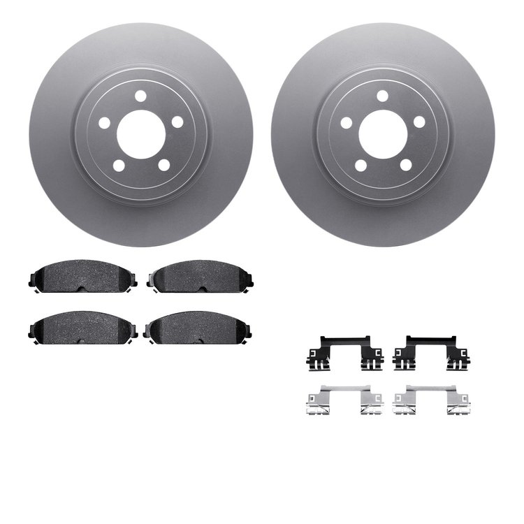 4512-39044 Geospec Brake Rotors w/5000 Advanced Brake Pads Kit & Hardware, Fits Select Mopar, Position: Front