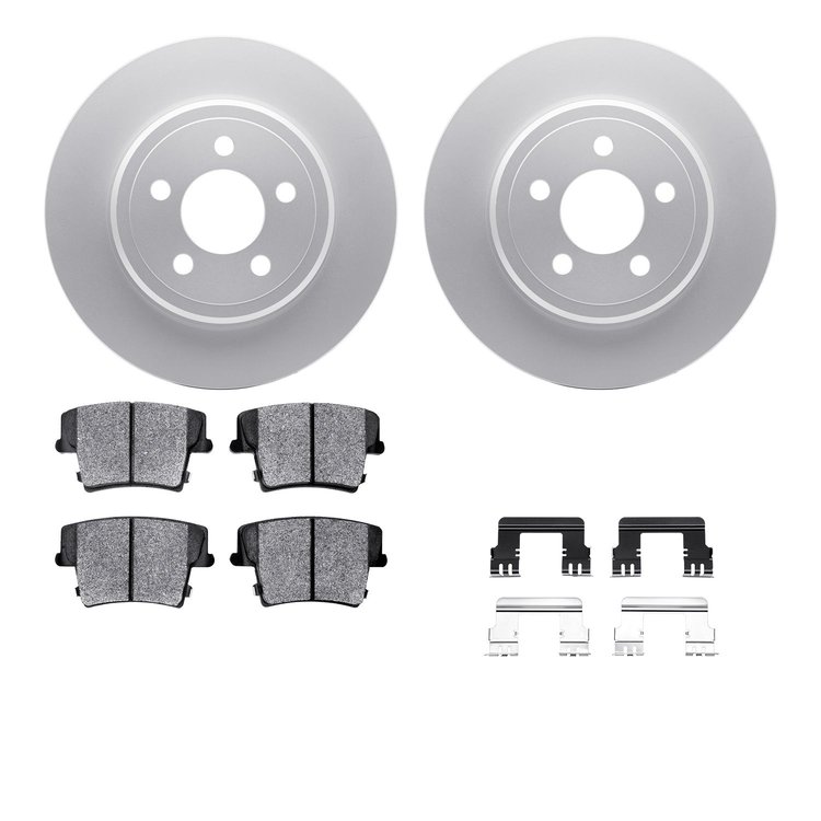 4512-39047 Geospec Brake Rotors w/5000 Advanced Brake Pads Kit & Hardware, 2005-2018 Mopar, Position: Rear