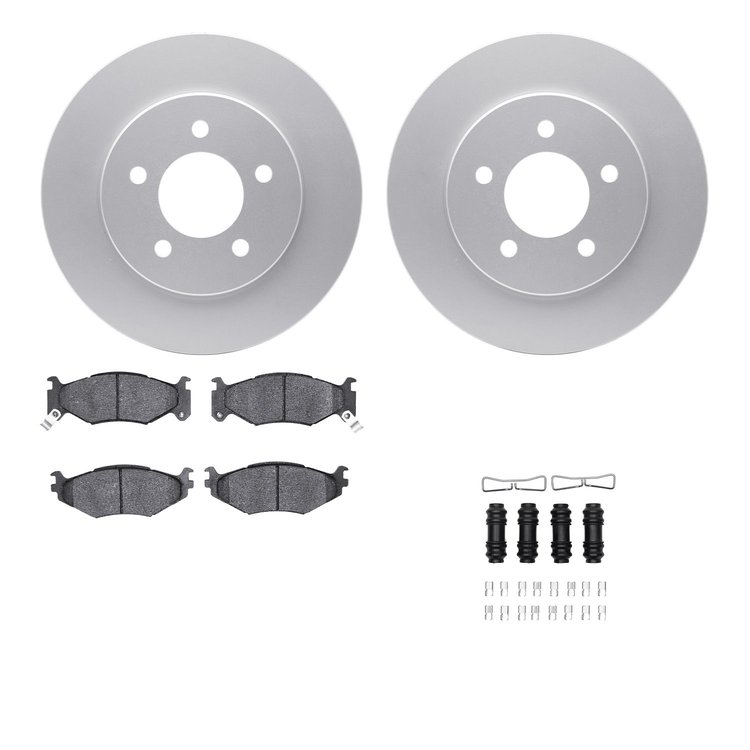 4512-40122 Geospec Brake Rotors w/5000 Advanced Brake Pads Kit & Hardware, 1991-1995 Mopar, Position: Front