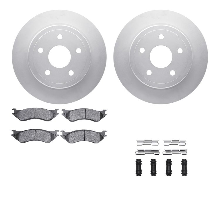 4512-40142 Geospec Brake Rotors w/5000 Advanced Brake Pads Kit & Hardware, 2004-2006 Mopar, Position: Rear
