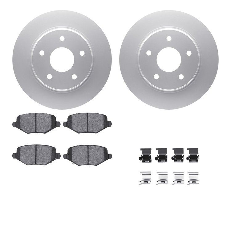 4512-40147 Geospec Brake Rotors w/5000 Advanced Brake Pads Kit & Hardware, 2012-2016 Mopar, Position: Rear