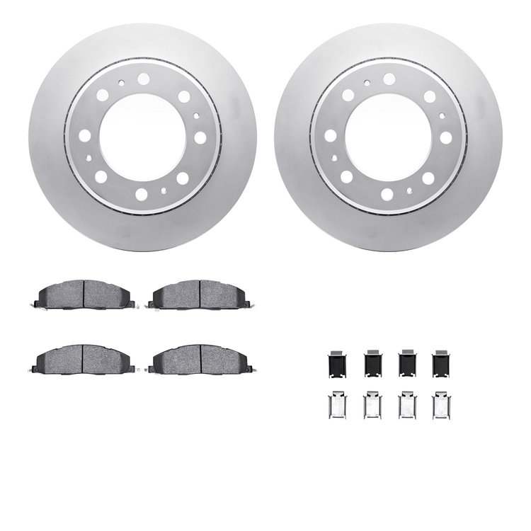 4512-40159 Geospec Brake Rotors w/5000 Advanced Brake Pads Kit & Hardware, 2009-2018 Mopar, Position: Rear