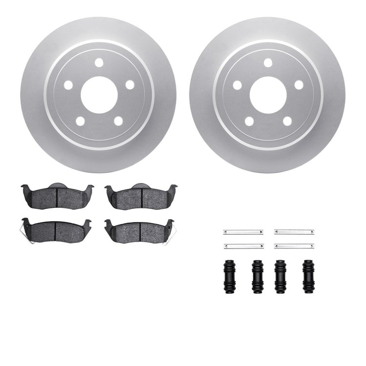 4512-42043 Geospec Brake Rotors w/5000 Advanced Brake Pads Kit & Hardware, 2005-2010 Mopar, Position: Rear