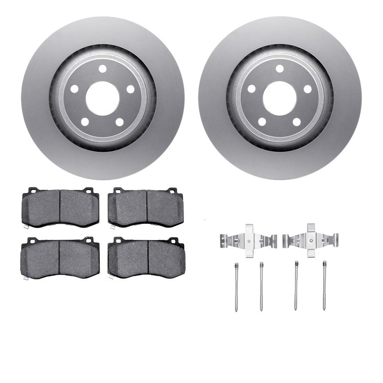 4512-42044 Geospec Brake Rotors w/5000 Advanced Brake Pads Kit & Hardware, 2006-2010 Mopar, Position: Front