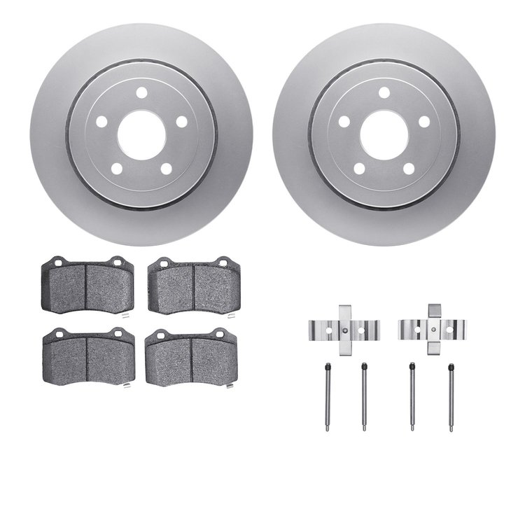 4512-42046 Geospec Brake Rotors w/5000 Advanced Brake Pads Kit & Hardware, 2006-2010 Mopar, Position: Rear