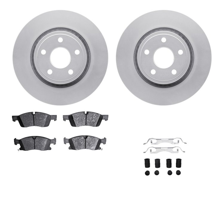 4512-42051 Geospec Brake Rotors w/5000 Advanced Brake Pads Kit & Hardware, 2013-2021 Mopar, Position: Front