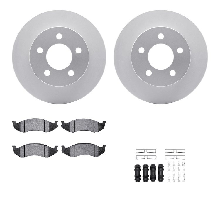 4512-42074 Geospec Brake Rotors w/5000 Advanced Brake Pads Kit & Hardware, 1993-1999 Mopar, Position: Front