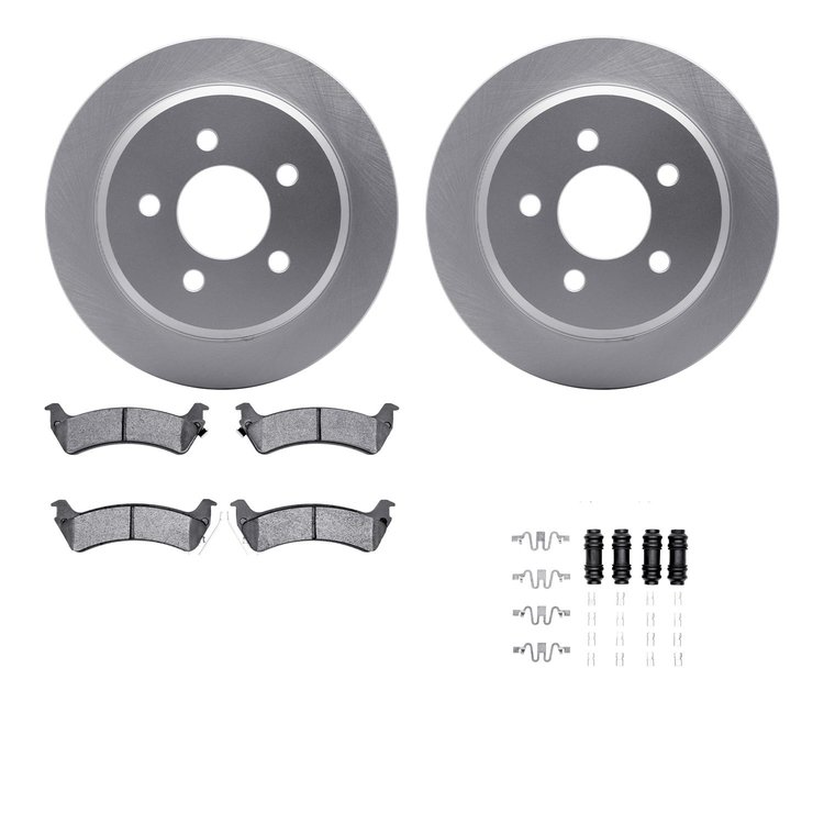 4512-42076 Geospec Brake Rotors w/5000 Advanced Brake Pads Kit & Hardware, 1993-1994 Mopar, Position: Rear