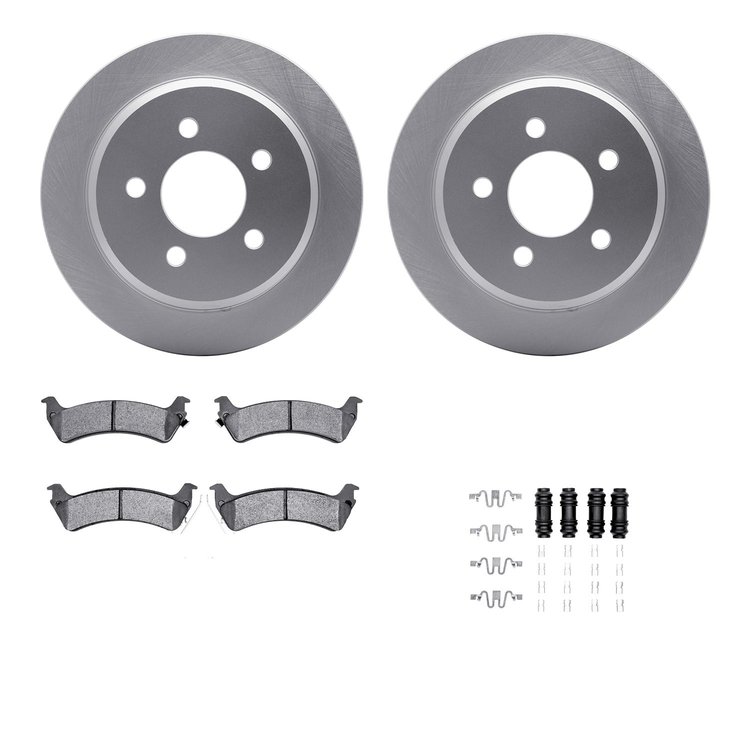 4512-42077 Geospec Brake Rotors w/5000 Advanced Brake Pads Kit & Hardware, 1995-1998 Mopar, Position: Rear