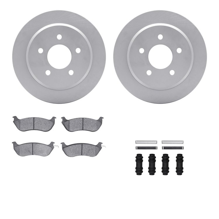 4512-56011 Geospec Brake Rotors w/5000 Advanced Brake Pads Kit & Hardware, 1996-2002 Ford/Lincoln/Mercury/Mazda, Position: Rear
