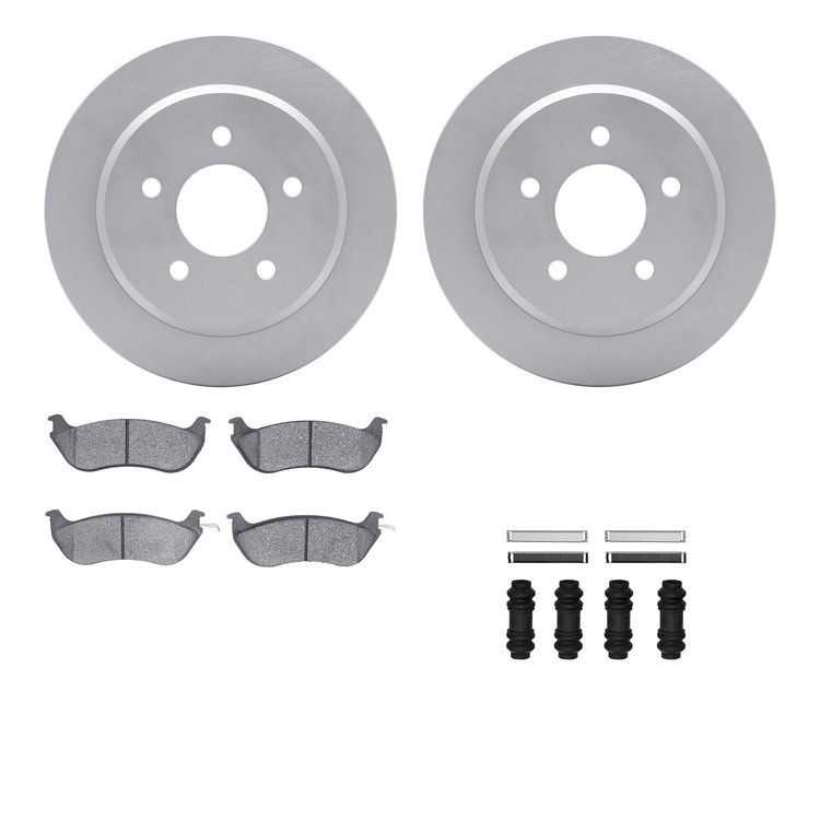 4512-56012 Geospec Brake Rotors w/5000 Advanced Brake Pads Kit & Hardware, 1996-2002 Ford/Lincoln/Mercury/Mazda, Position: Rear