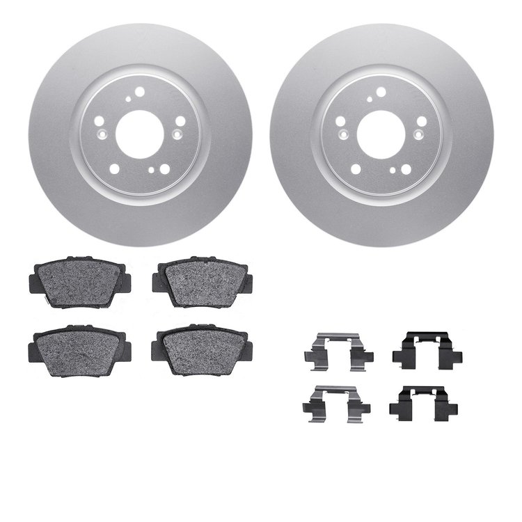 4512-58027 Geospec Brake Rotors w/5000 Advanced Brake Pads Kit & Hardware, 1997-2005 Acura/Honda, Position: Rear