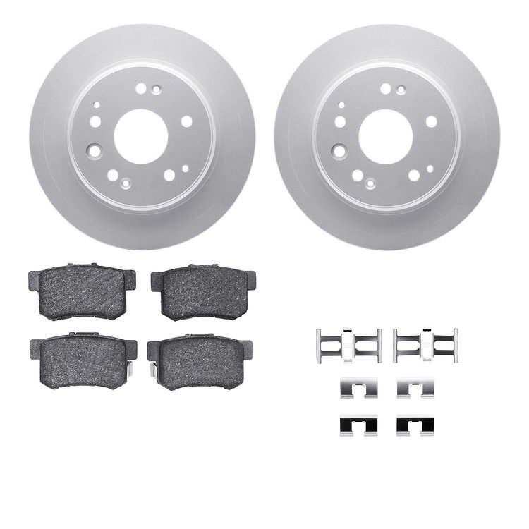 4512-58029 Geospec Brake Rotors w/5000 Advanced Brake Pads Kit & Hardware, 1999-2003 Acura/Honda, Position: Rear