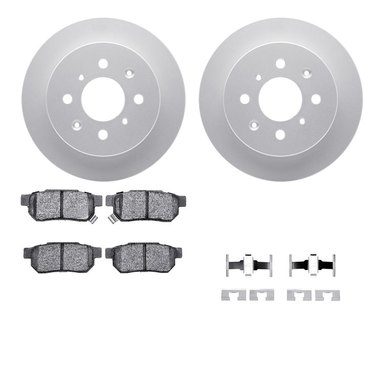 4512-59100 Geospec Brake Rotors w/5000 Advanced Brake Pads Kit & Hardware, 1988-2001 Acura/Honda, Position: Rear